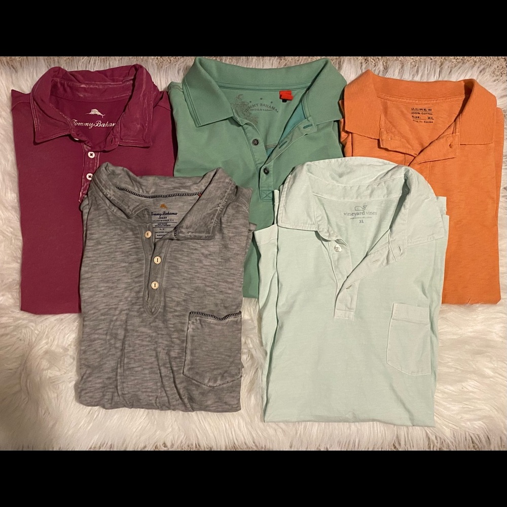 Lot of 5 Polo Shirts. Tommy Bahama, J.Crew, Vineyard Vines